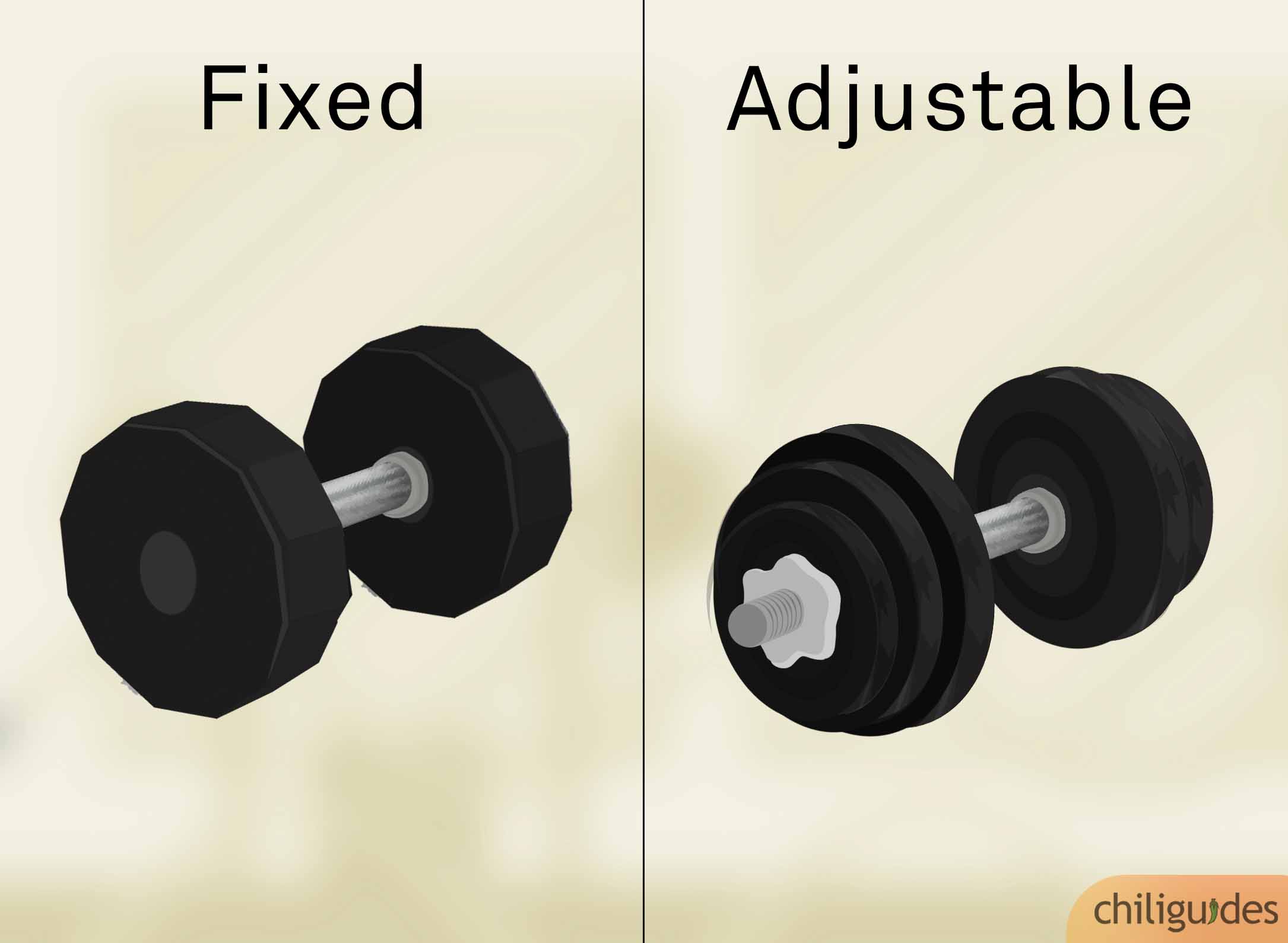 Fixed dumbbells vs. Adjustable dumbbells.