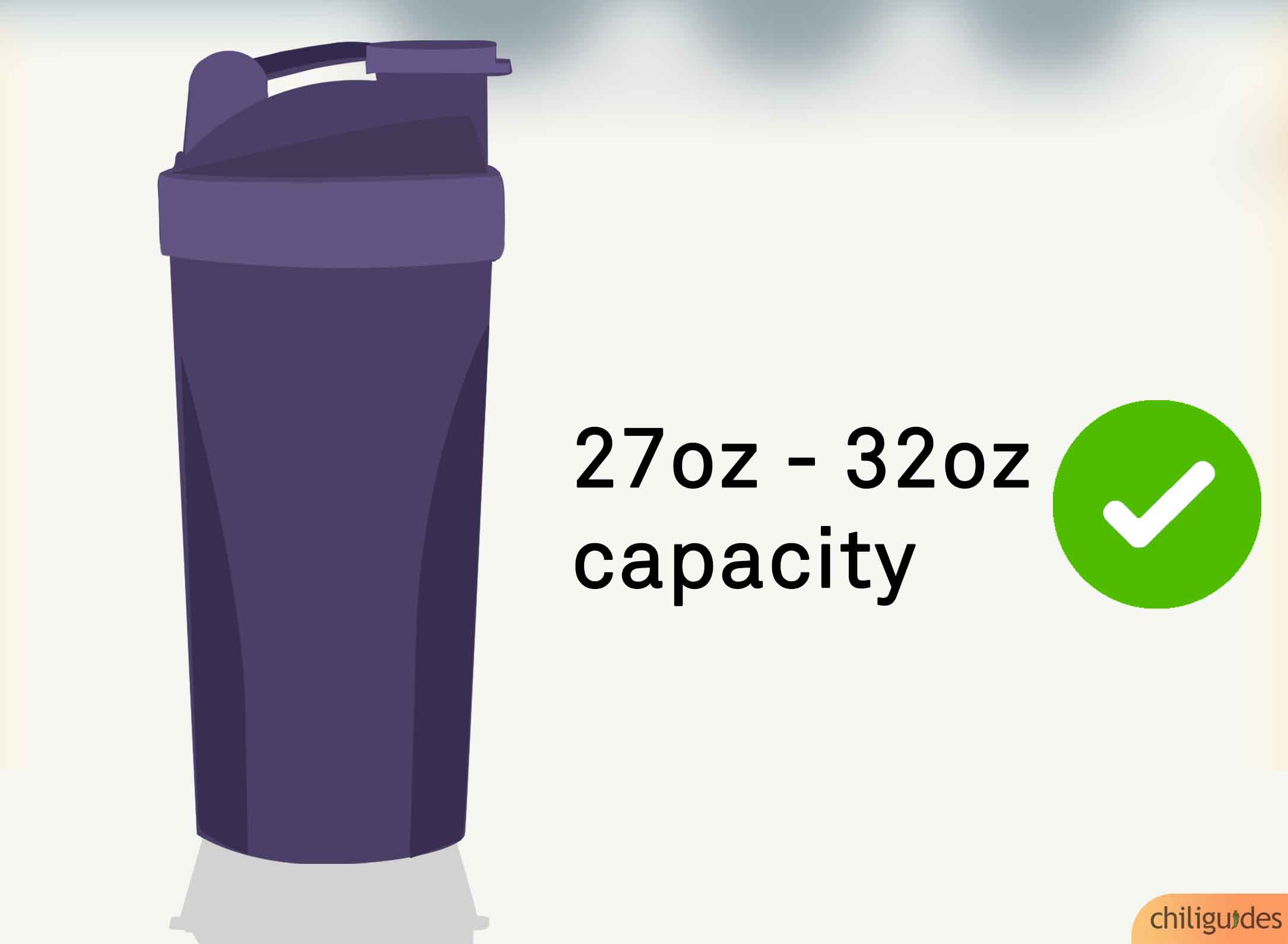A 27oz – 32oz shaker is usually a safe bet.