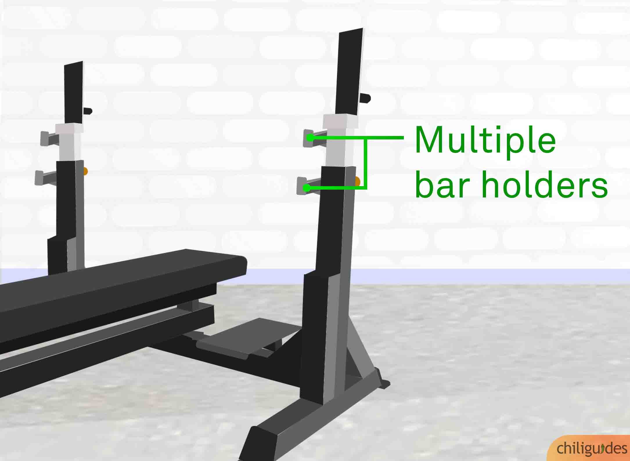 Multiple bar holders will make it easier to un-rack the bar.