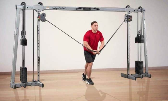 Man doing cable crossover exercise