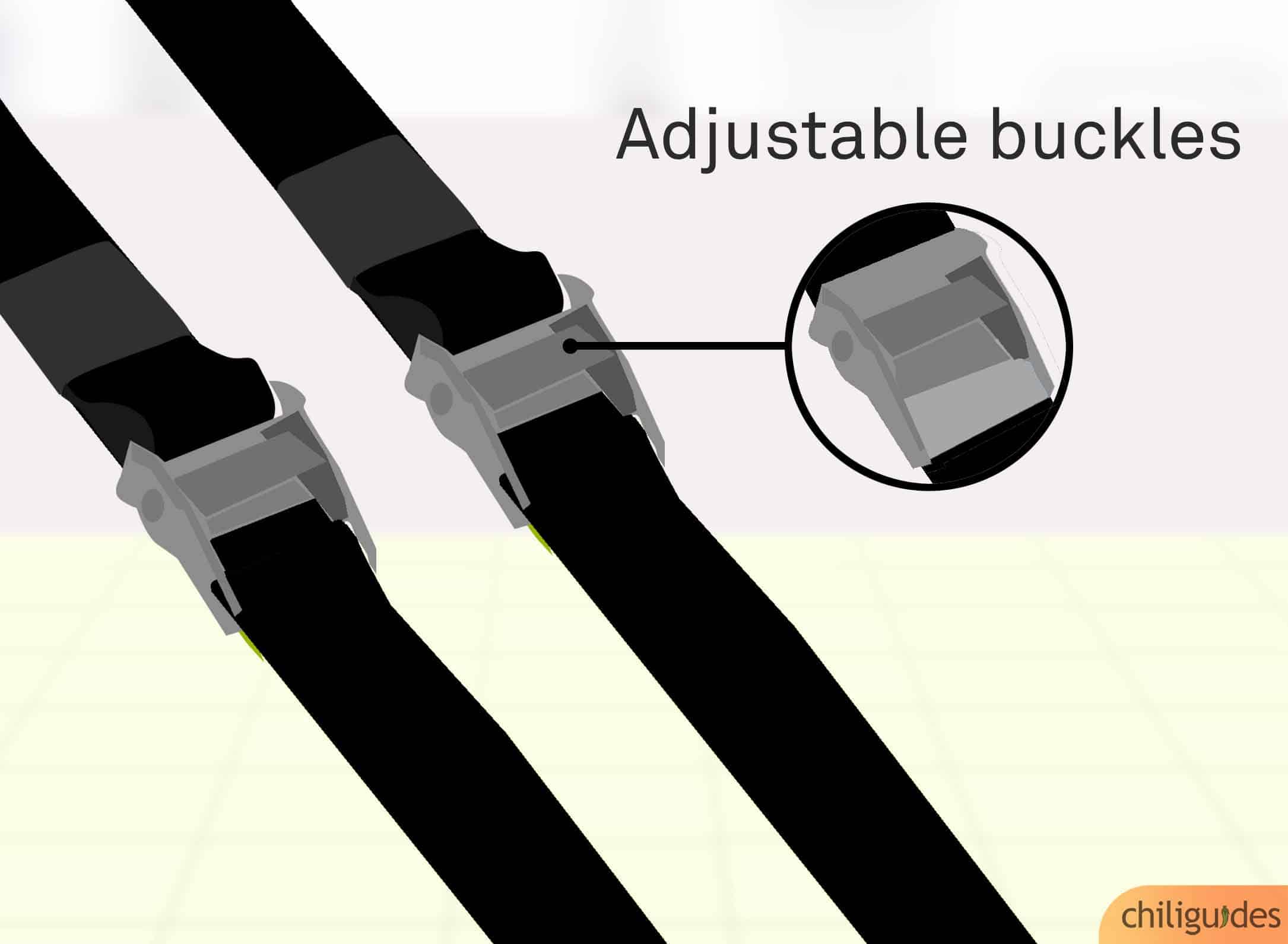 The straps should have adjustable buckles.