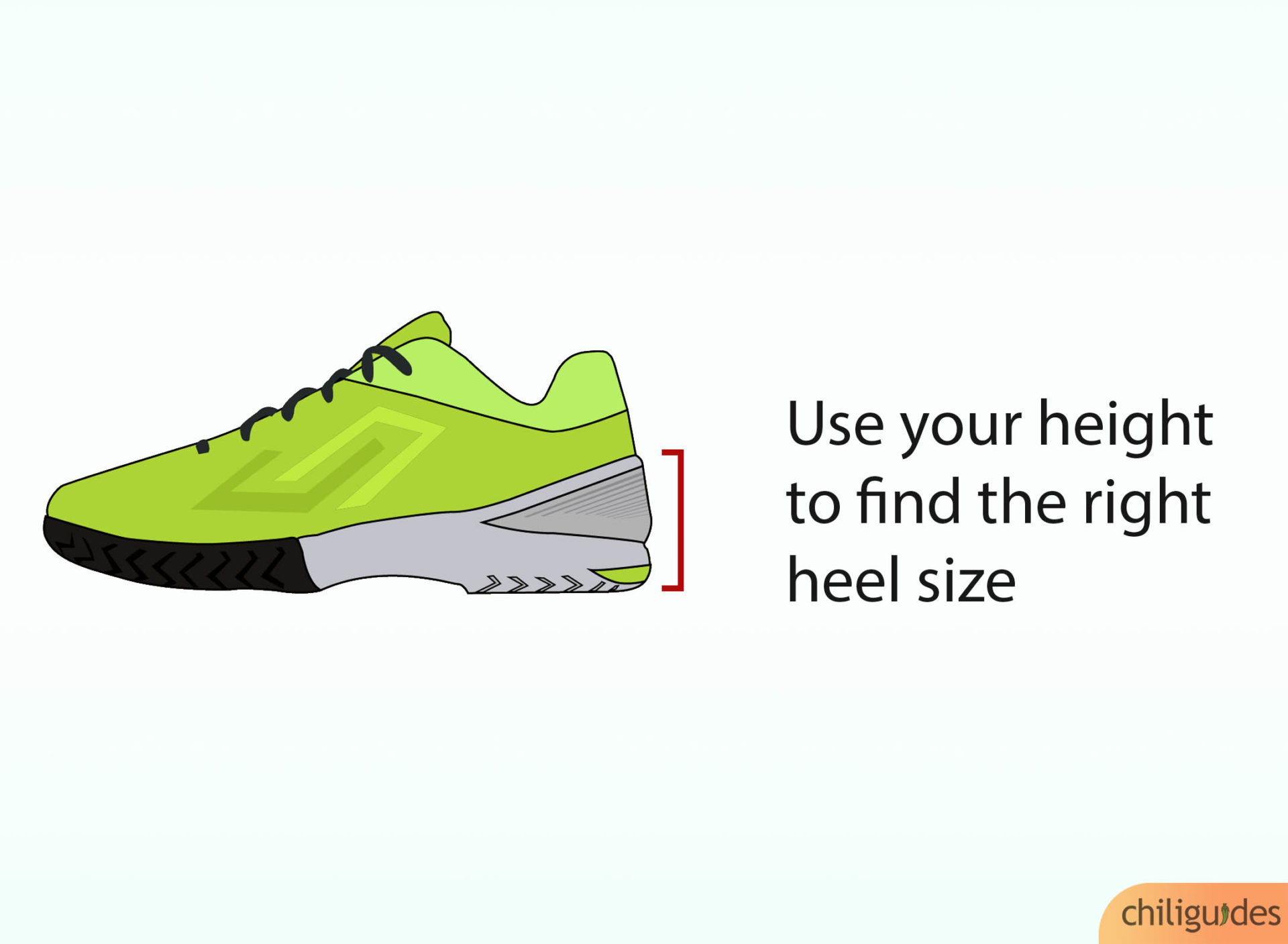 Use your height and flexibility levels to find the right-sized heel.